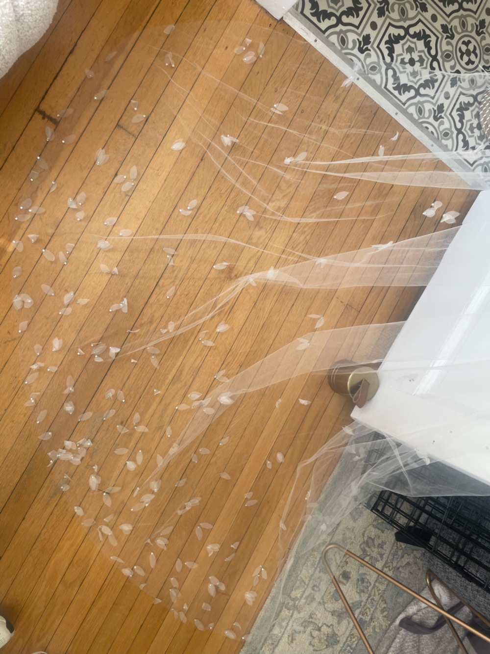 Cathedral tulle veil with rhinestones and 3-D floral accents